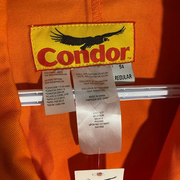 NWT CONDOR Orange Coveralls 54 Regular Fire Resistant WC2FROR ATPV 12.7 - Picture 11 of 13
